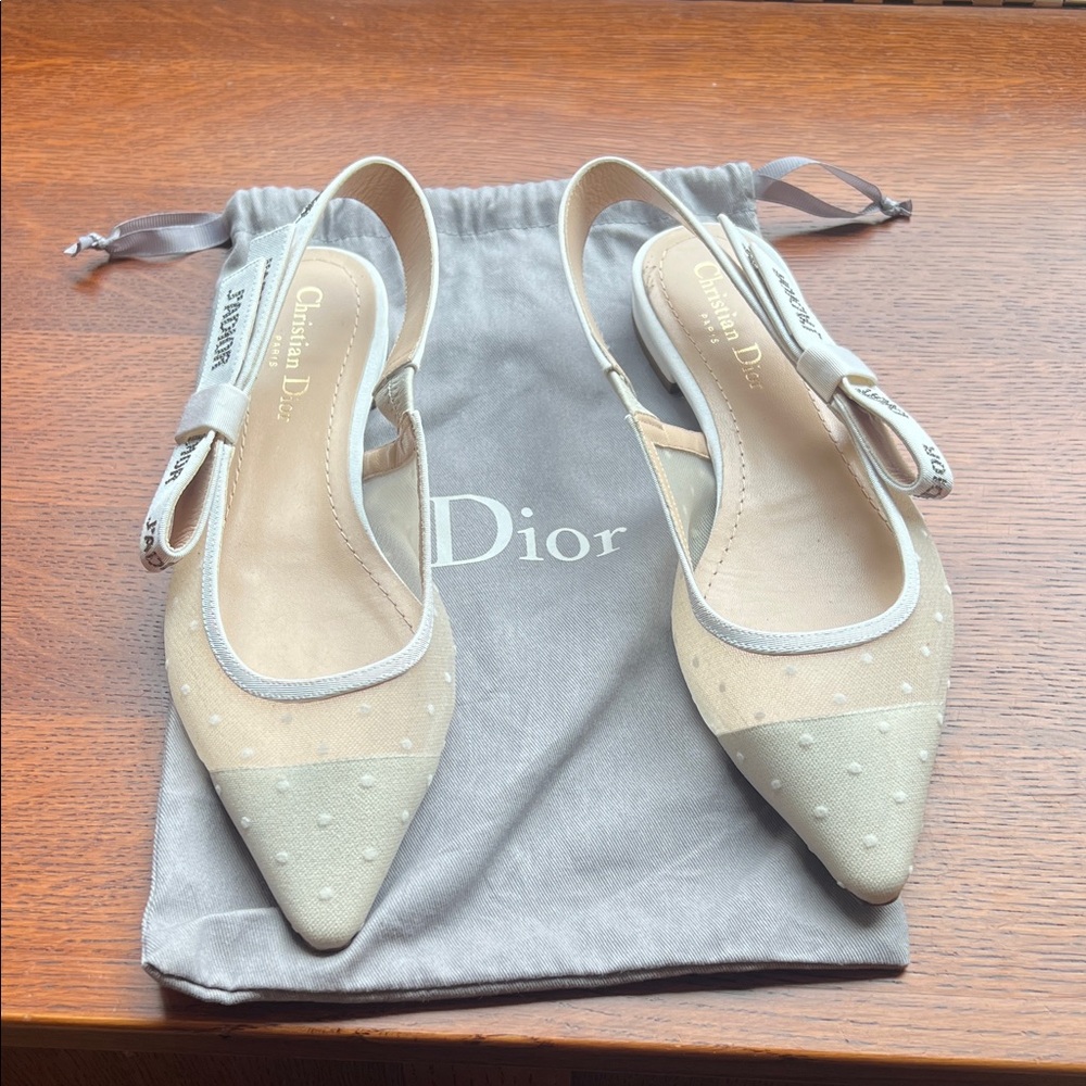 Dior Cream Mesh Slingback Flats
